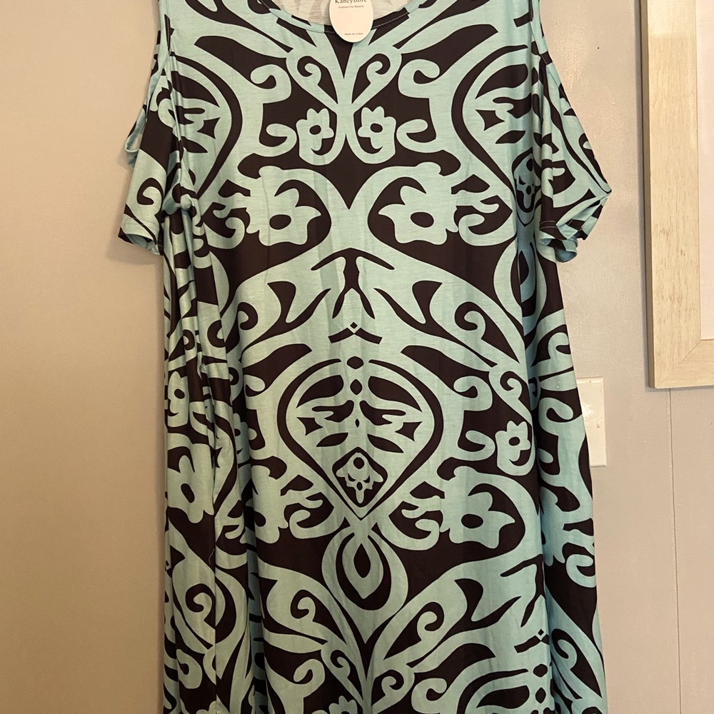 Aqua/Black Cold Shoulder Dress New with Tags!